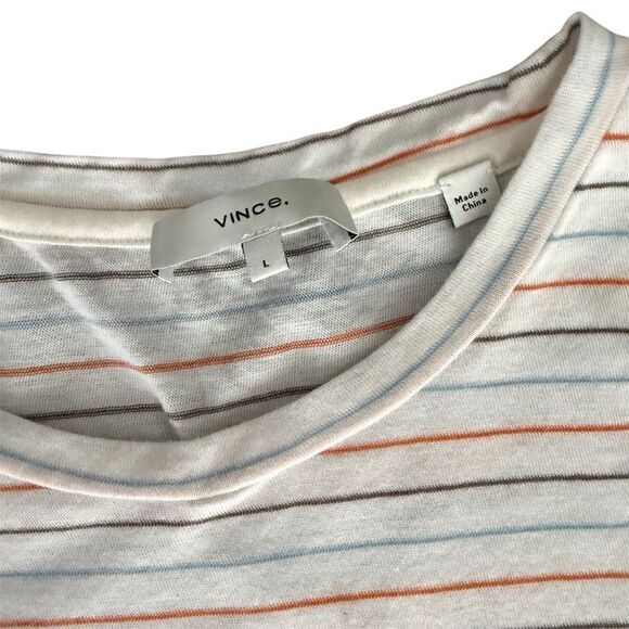 Vince Striped Tee Shirt Large 100% Cotton - Picture 3 of 5